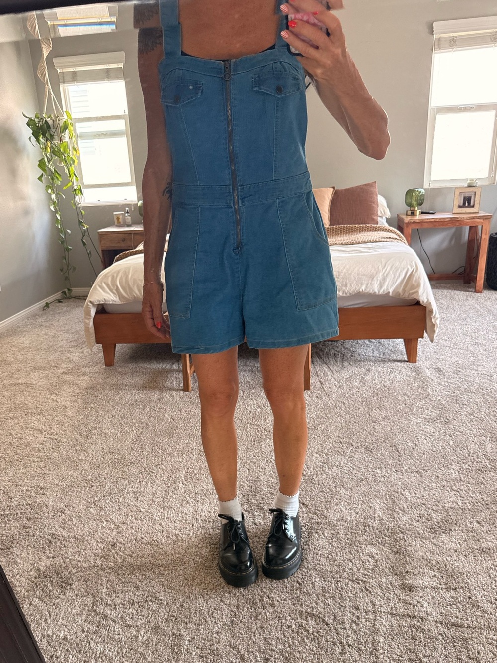 Derek Heart Blue denim romper with zipper